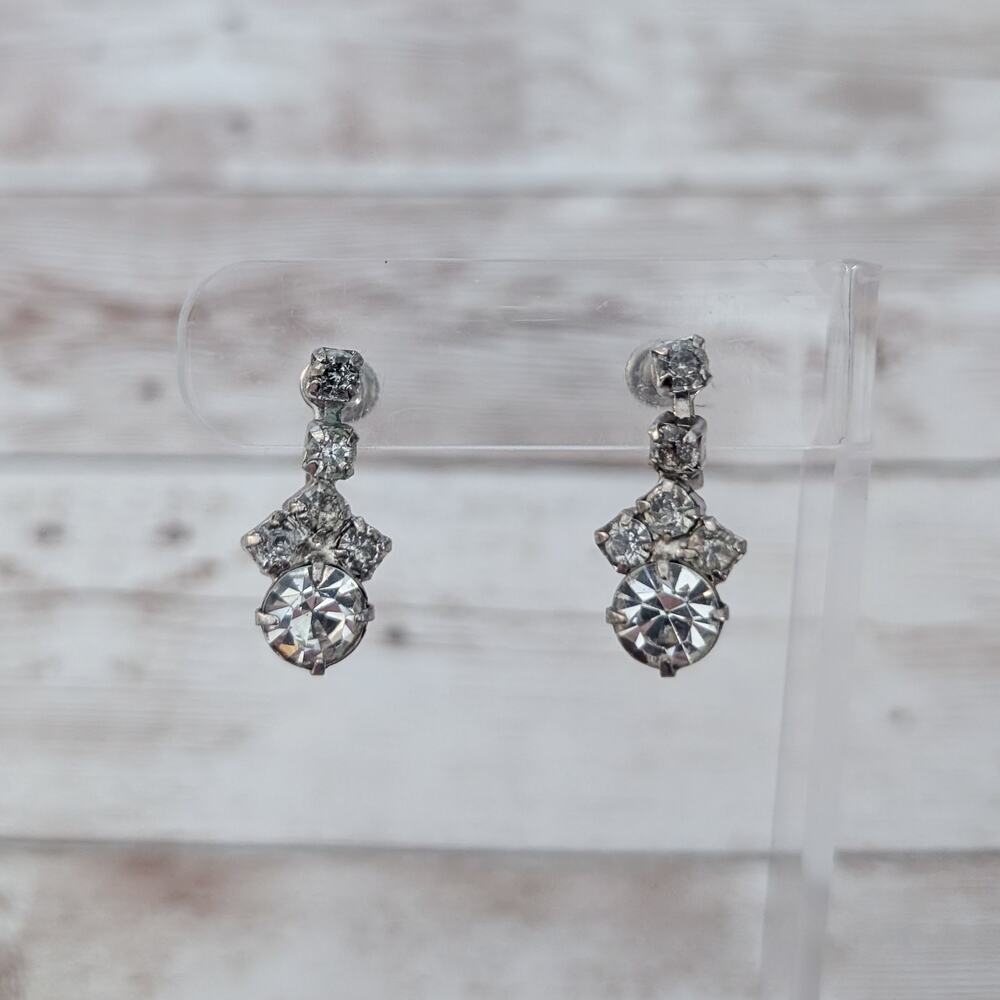 Vintage Screw Back Earrings 1" Clear Gems - Some Have Darkened